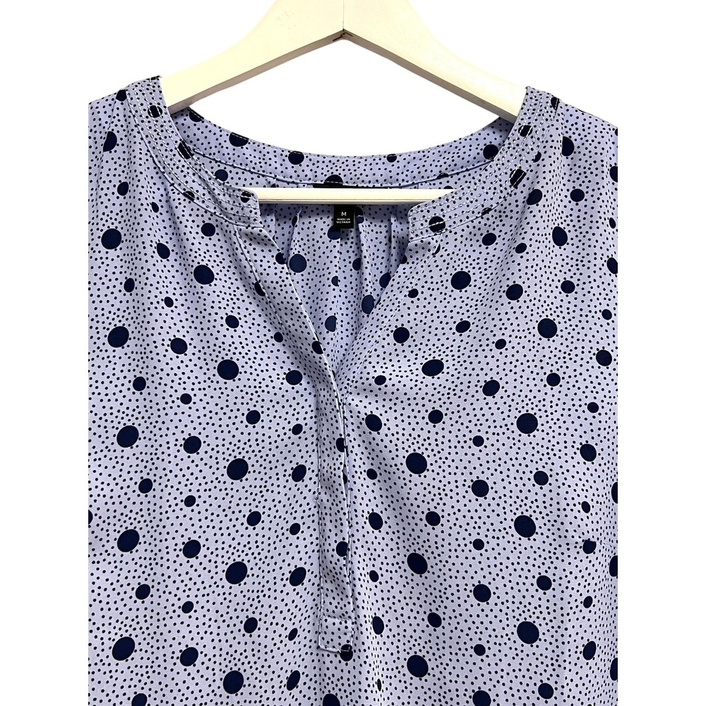 Talbots Polka Dot Blouse Womens Medium Blue Navy Sleeveless Split Neck Top - Picture 3 of 7